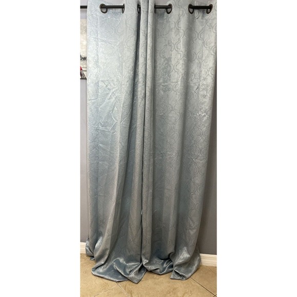 2 Panels Windows Curtain for Bedroom Living Room Moroccan Blue Metallic Print - Picture 4 of 9